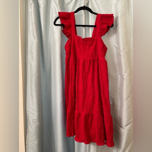 Red Ruffle Sleeve Dress - Picture 1 of 8